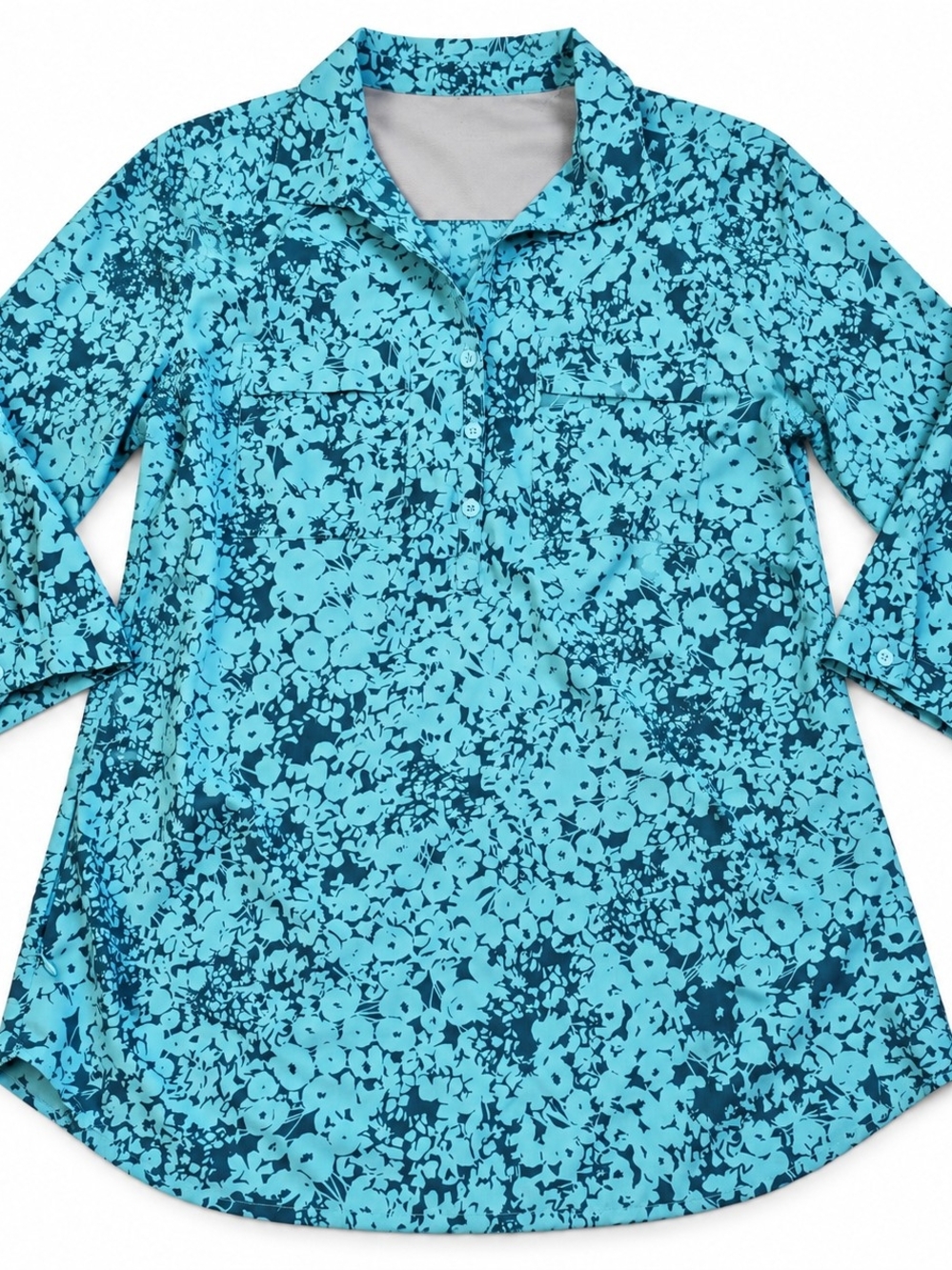 Royal Robbins Aqua Blue Floral Long-Sleeve Pullover Shirt